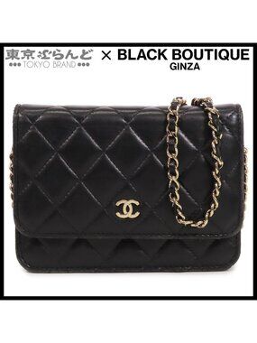 Chanel Chain Wallet Black Gold Lambskin Mini Quilted 15 Shoulder Bag